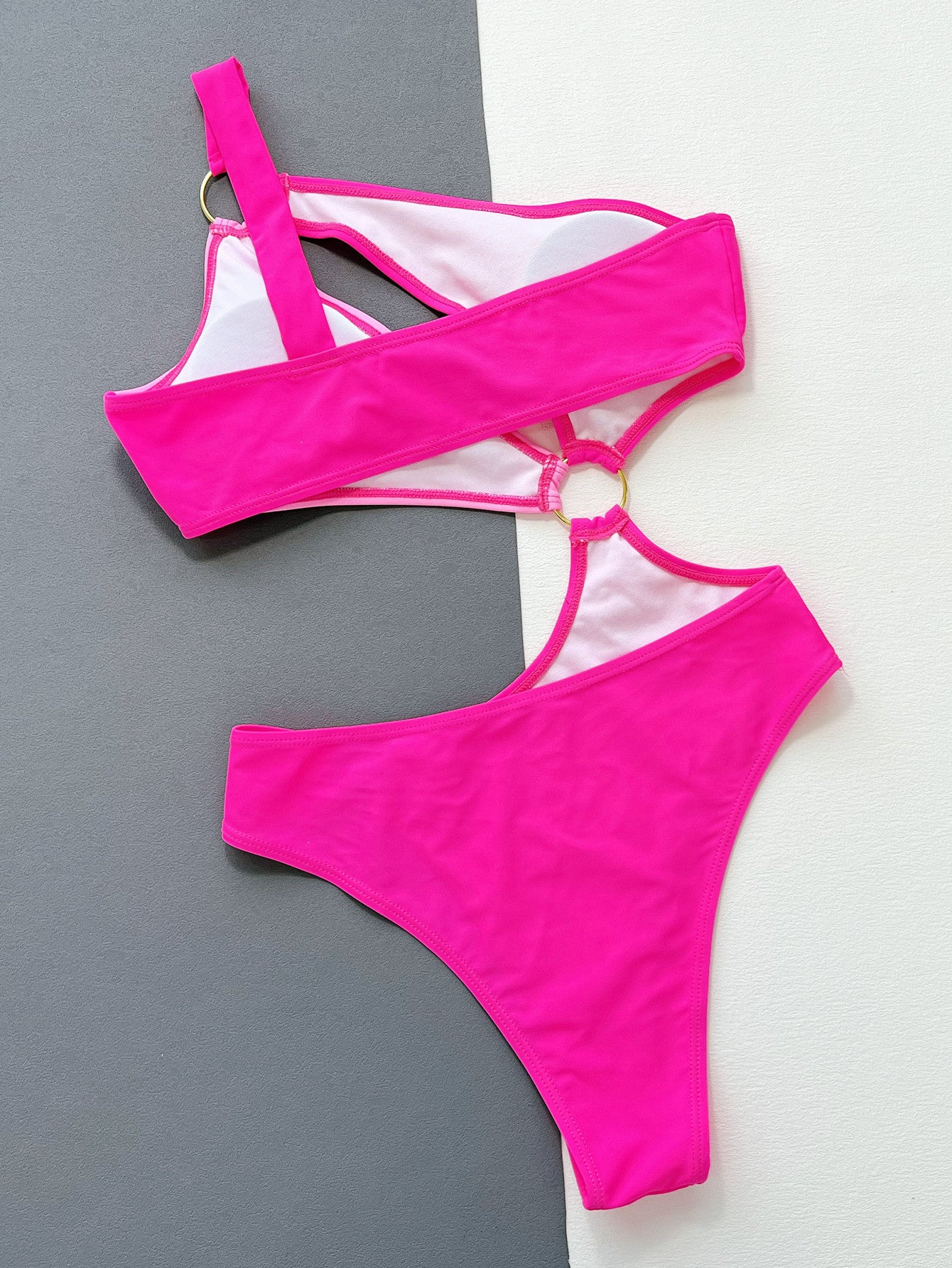 "Bali" One-Shoulder Cutout Ring Detail One-Piece Swimsuit