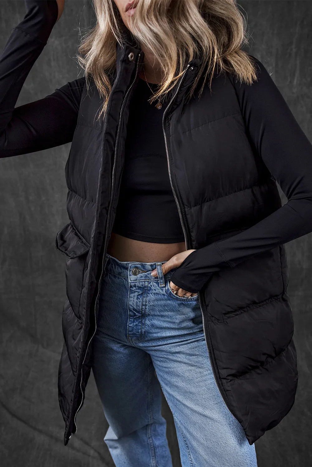 Arctic Edge Pocketed Zip Up Vest Coat
