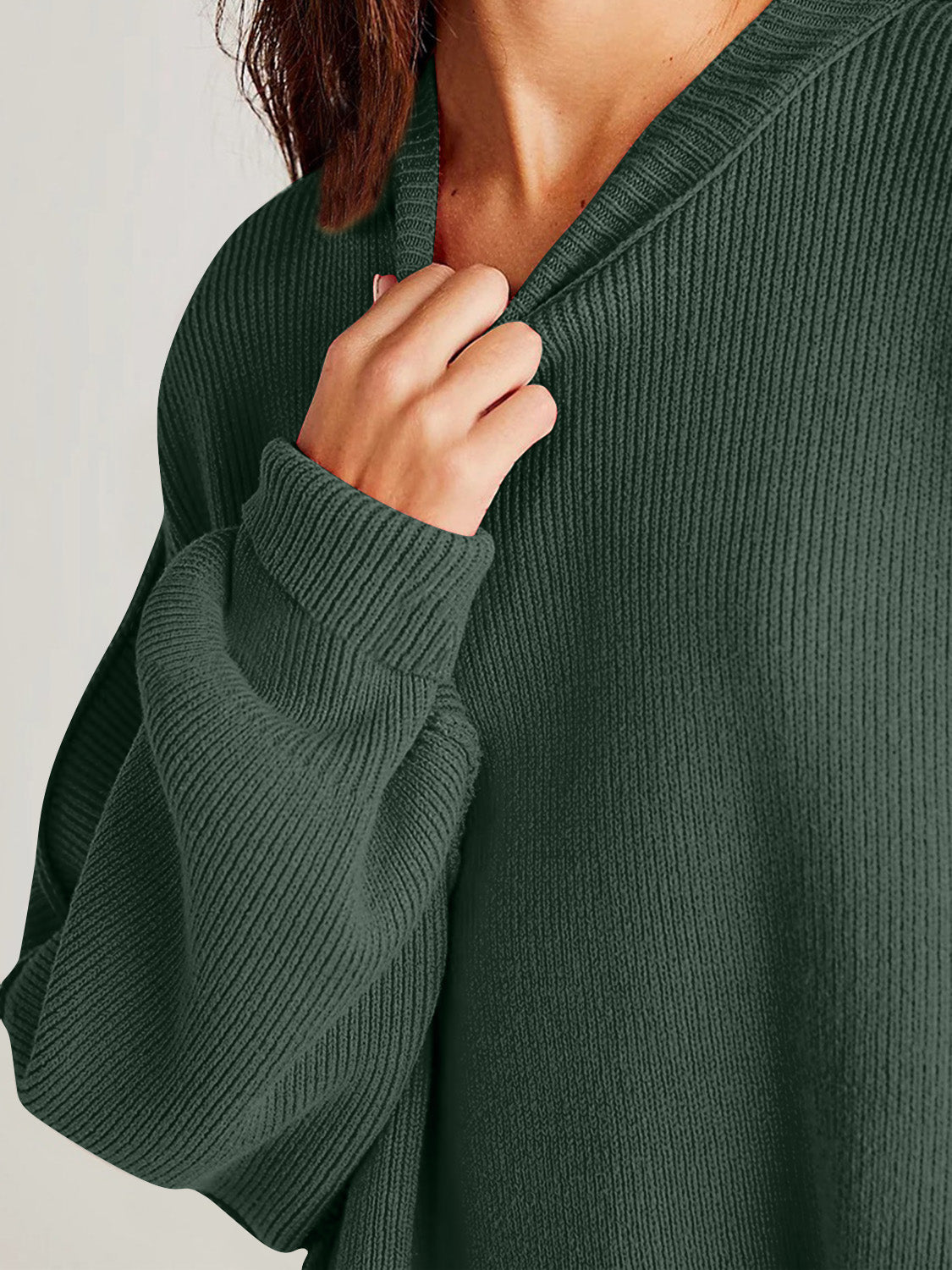 Emerson Double Take Side Slit Round Neck Long Sleeve Sweater