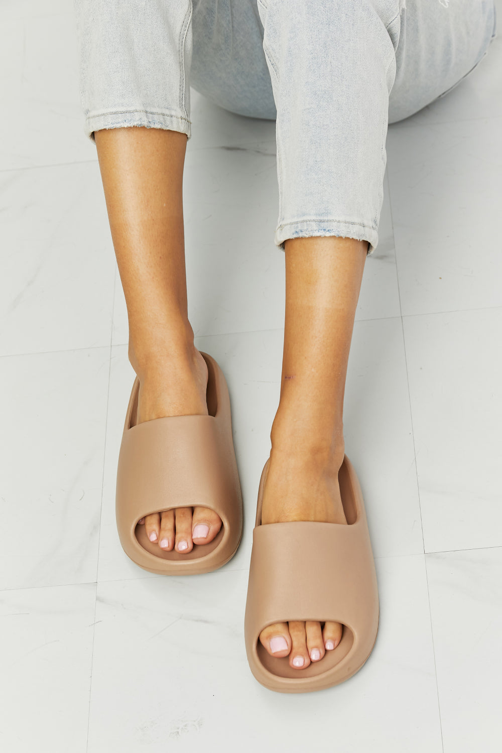 Beige Open Toe Slides