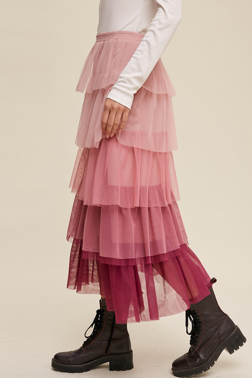 Tulle Hues Elastic Waist Layered Tulle Midi Skirt