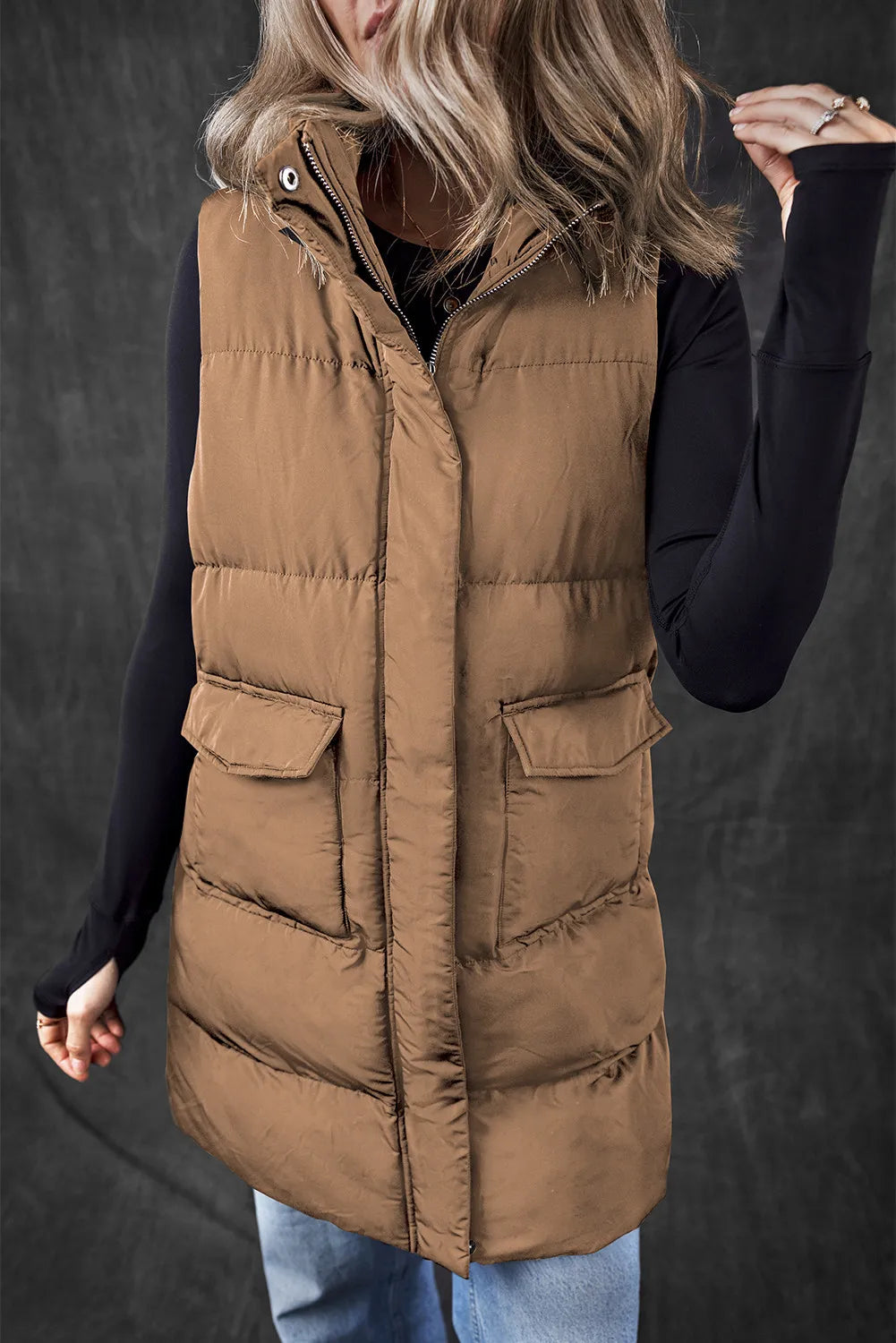 Arctic Edge Pocketed Zip Up Vest Coat