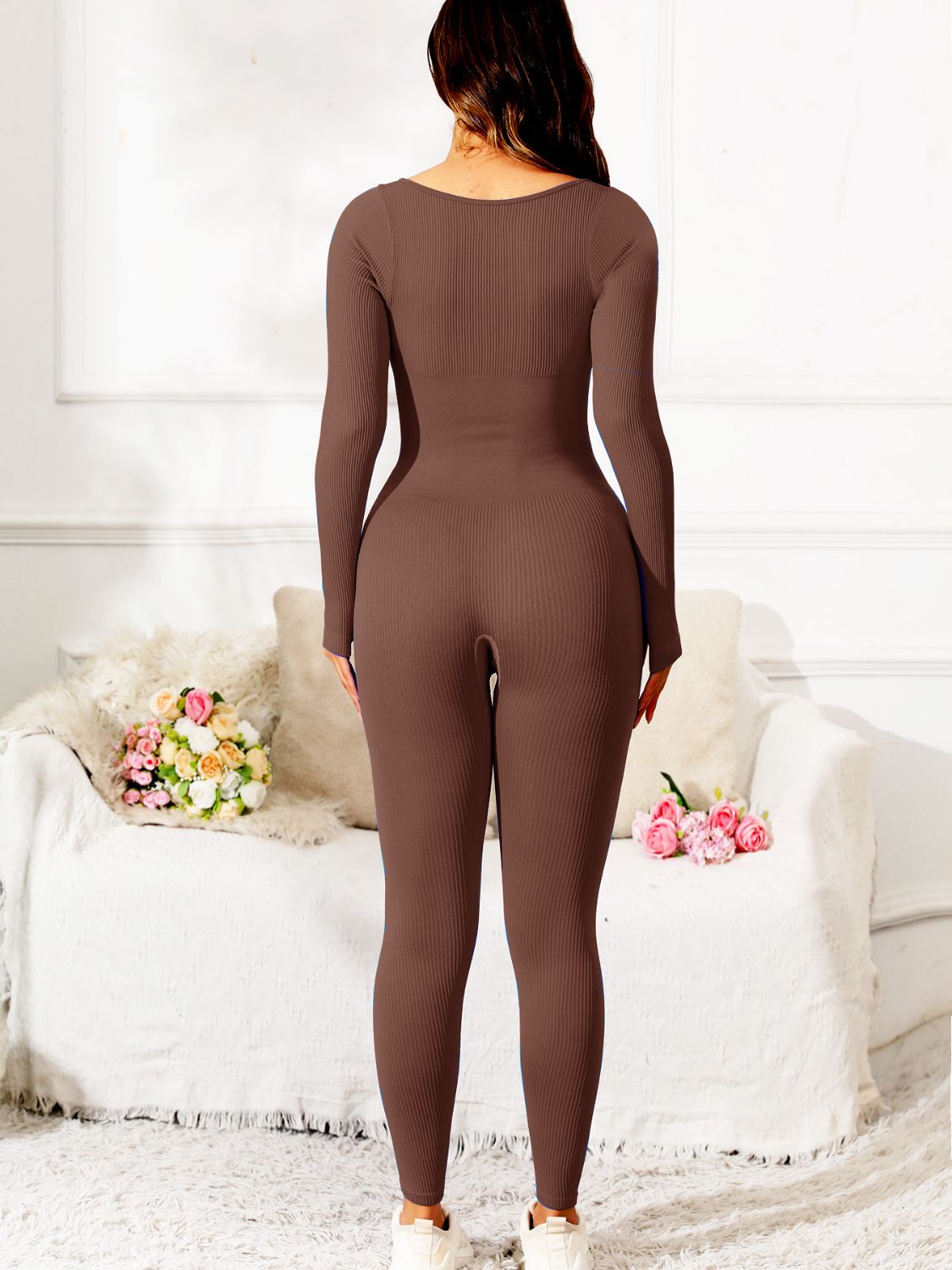 Oanez Scoop Neck Long Sleeve Active Jumpsuit