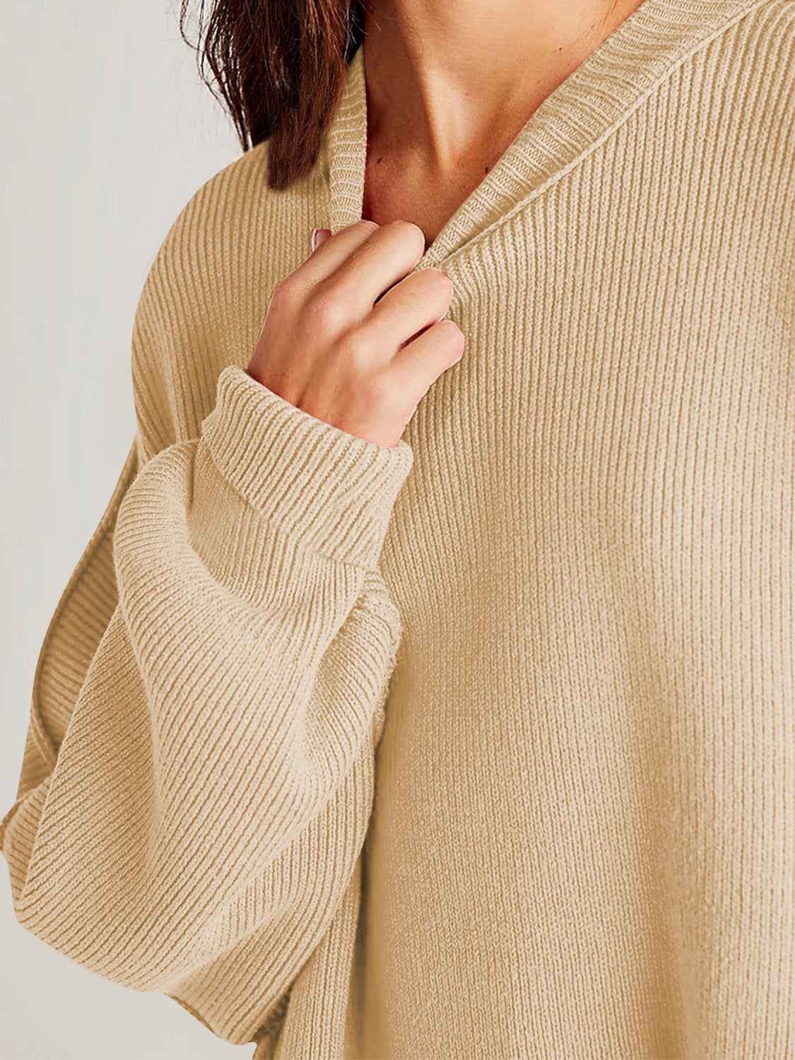 Emerson Double Take Side Slit Round Neck Long Sleeve Sweater