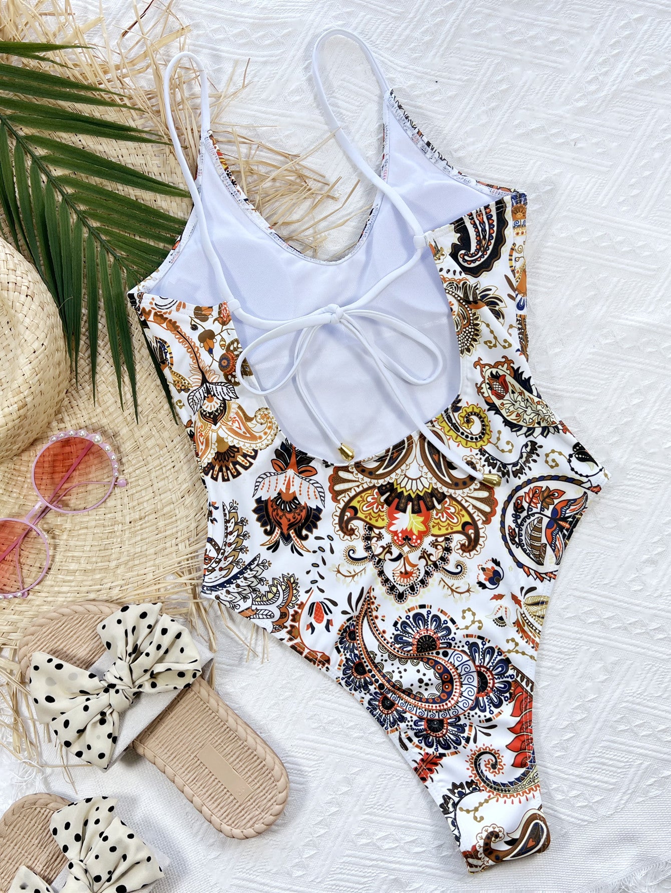 "Pretty n Paisley" Tie Back Scoop Neck One-Piece Swimsuit