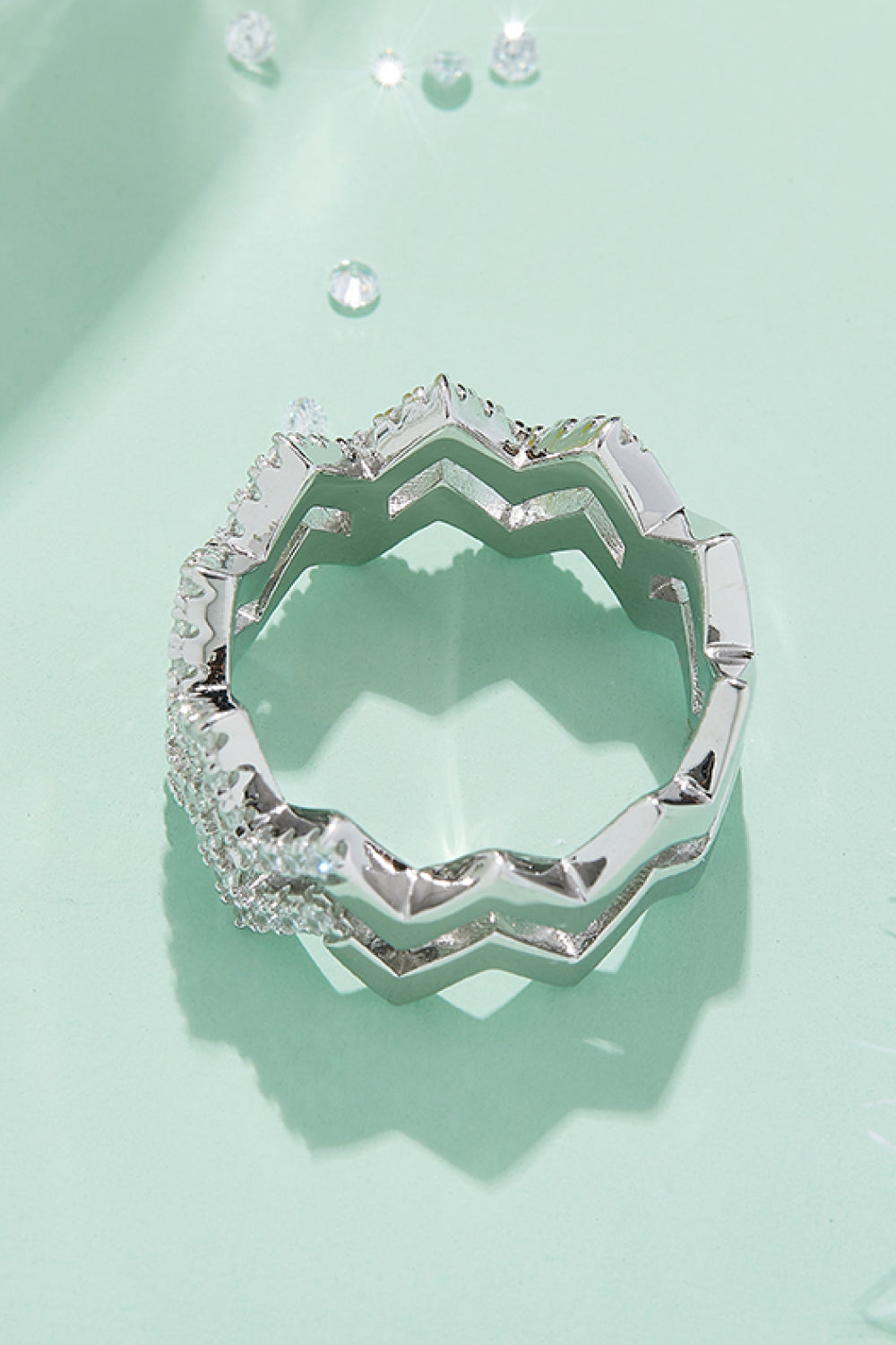 "Your the Zig to my Zag" Adored Moissanite Chevron Stacking Rings