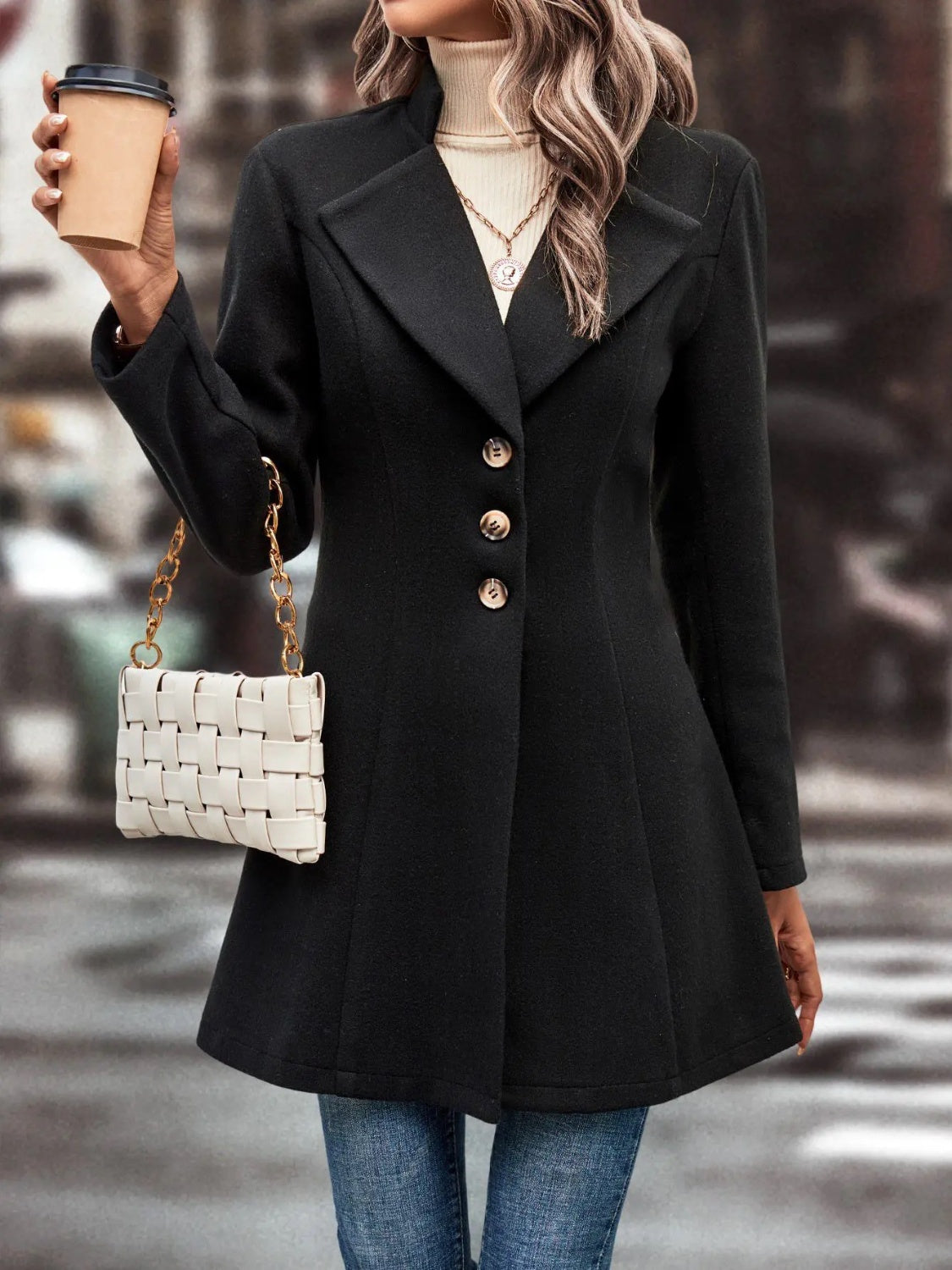 Deanne Collared Neck Long Sleeve Longline Coat