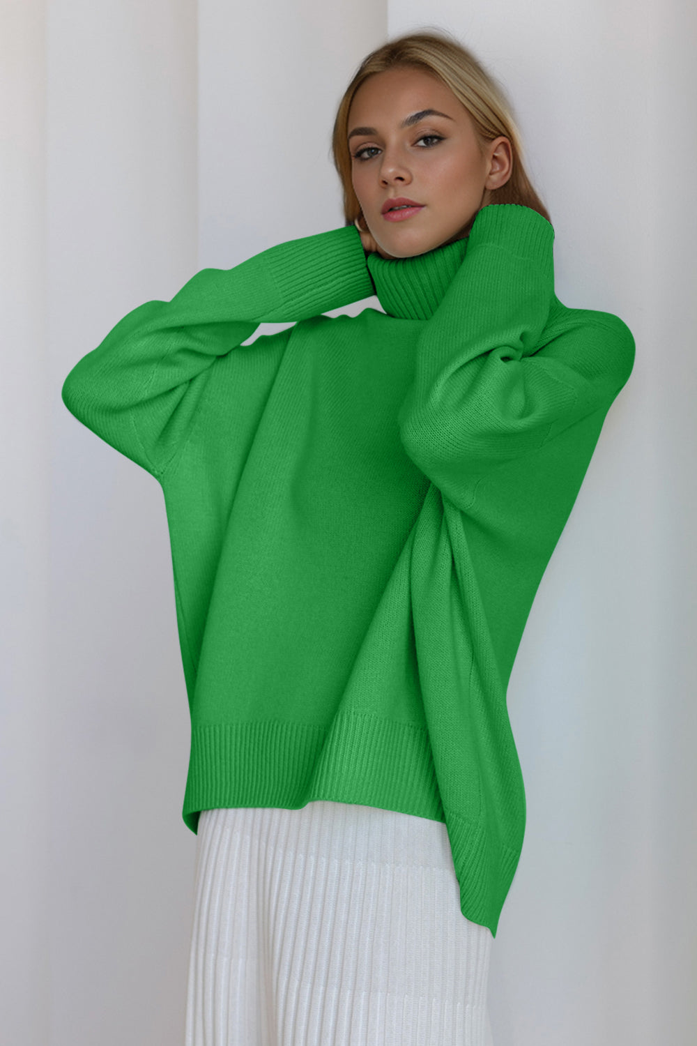 Cozy Bliss Turtleneck Dropped Shoulder Long Sleeve Sweater