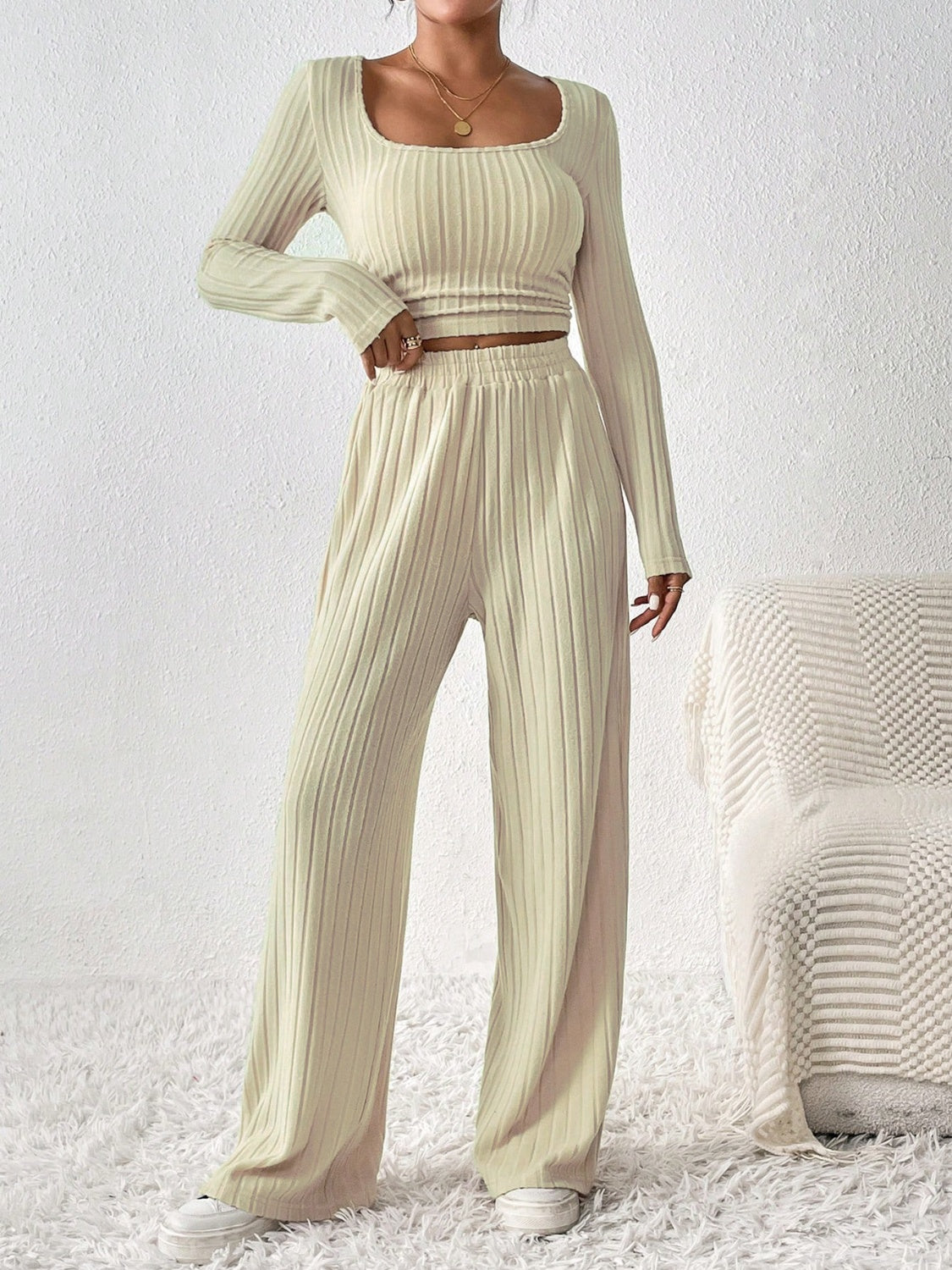 Honey Love Scoop Neck Long Sleeve Top and Pants Set