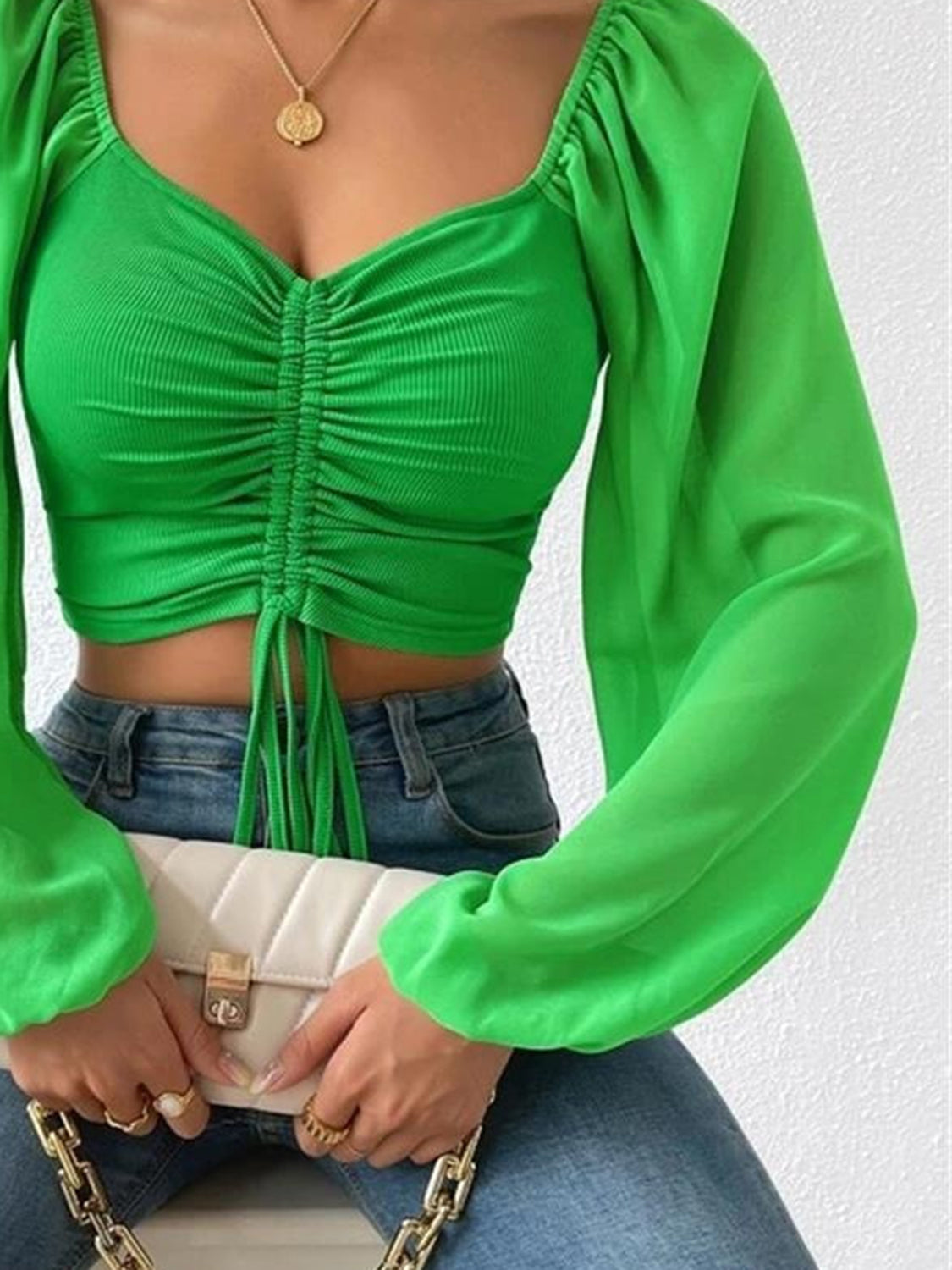 Amanda Drawstring Sweetheart Neck Cropped Top