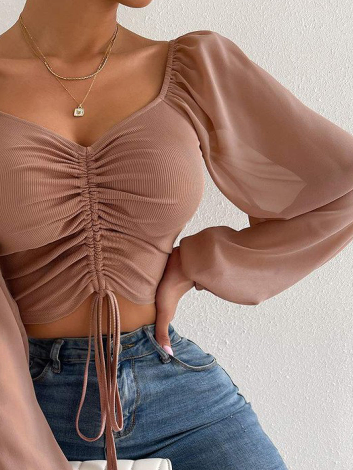 Amanda Drawstring Sweetheart Neck Cropped Top