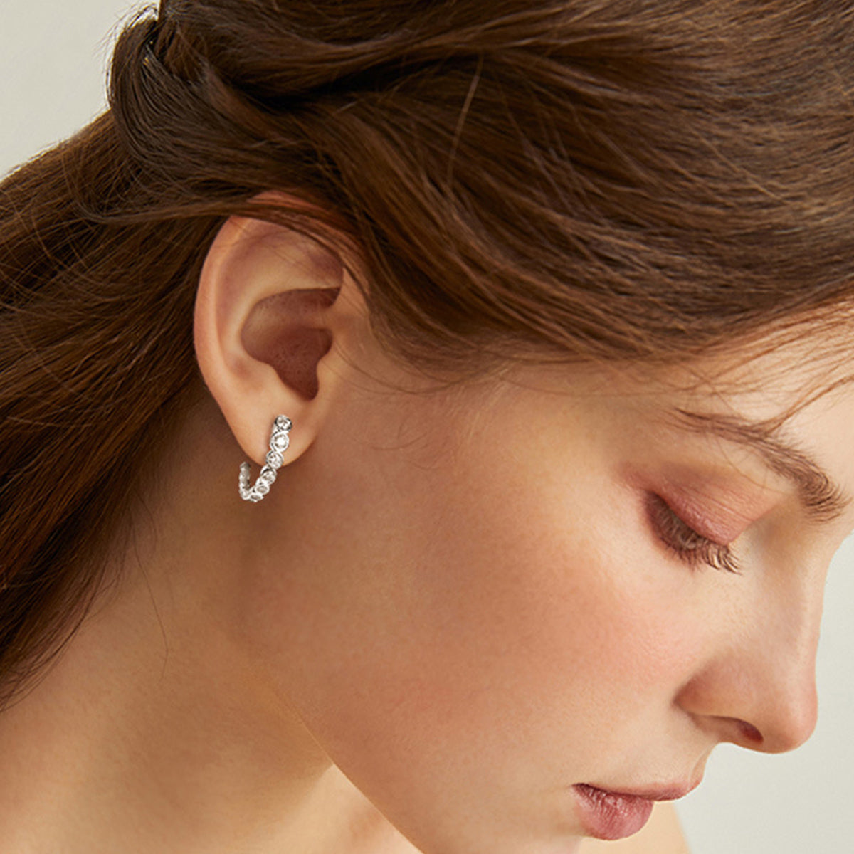 Hannah Inlaid Moissanite 925 Sterling Silver C-Hoop Earrings