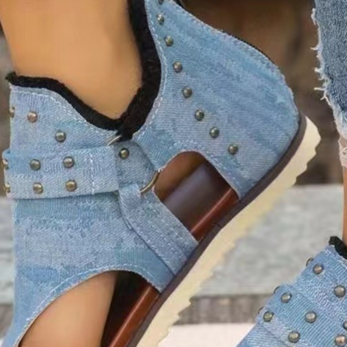 Jordan Studded Raw Hem Flat Sandals