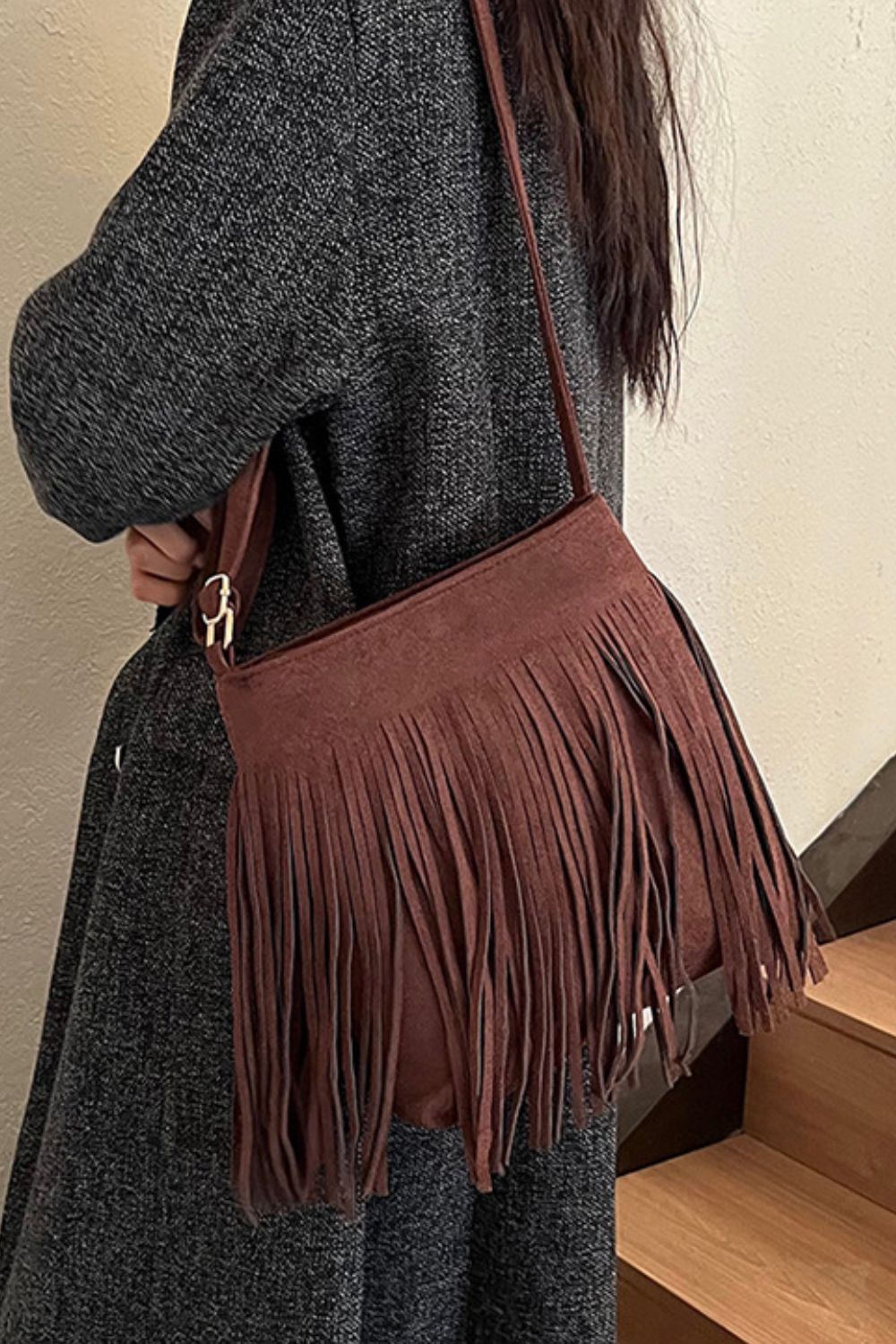 Lorraine Suede Fringe Shoulder Bag