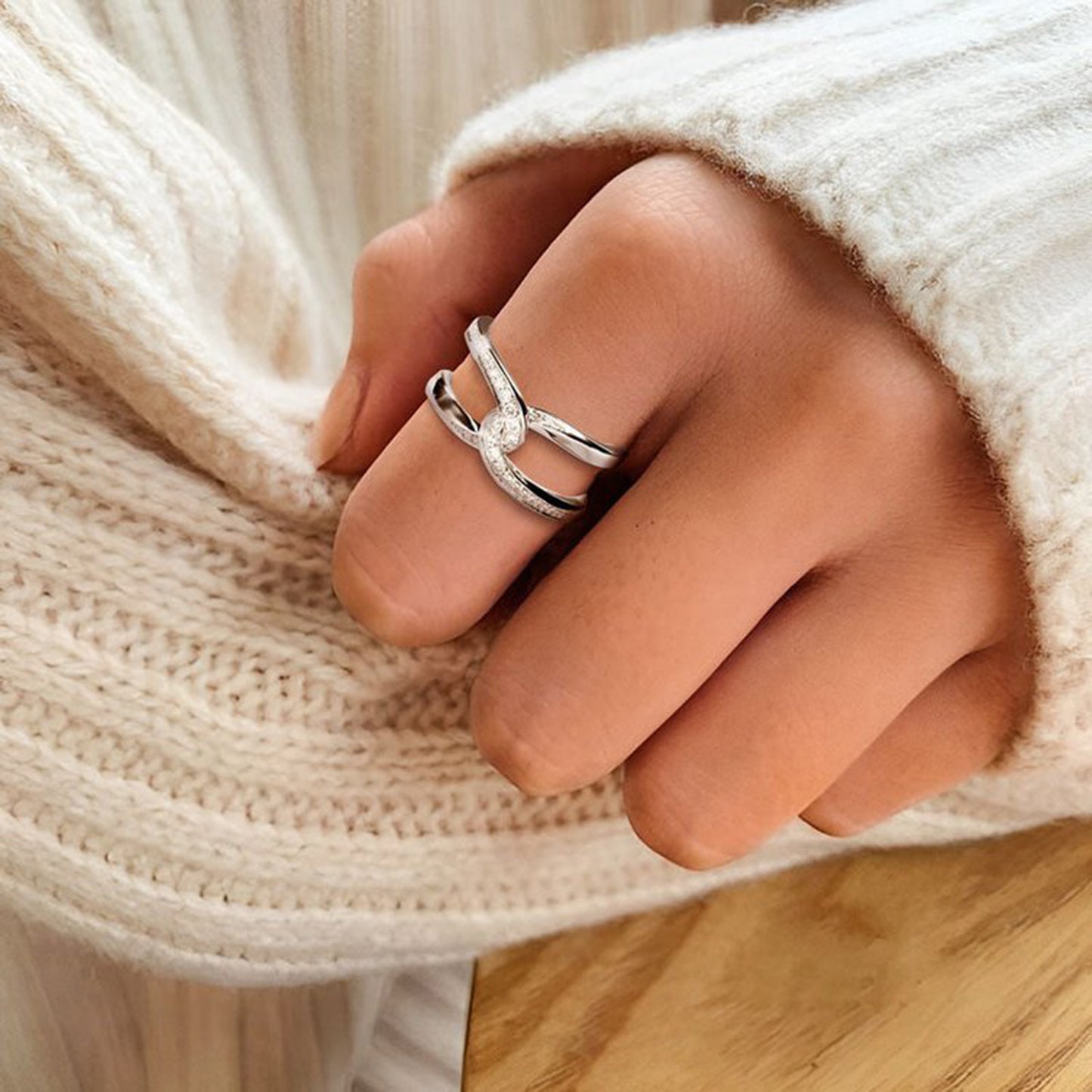 Olivia Twisted Inlaid Zircon Double-layered Ring