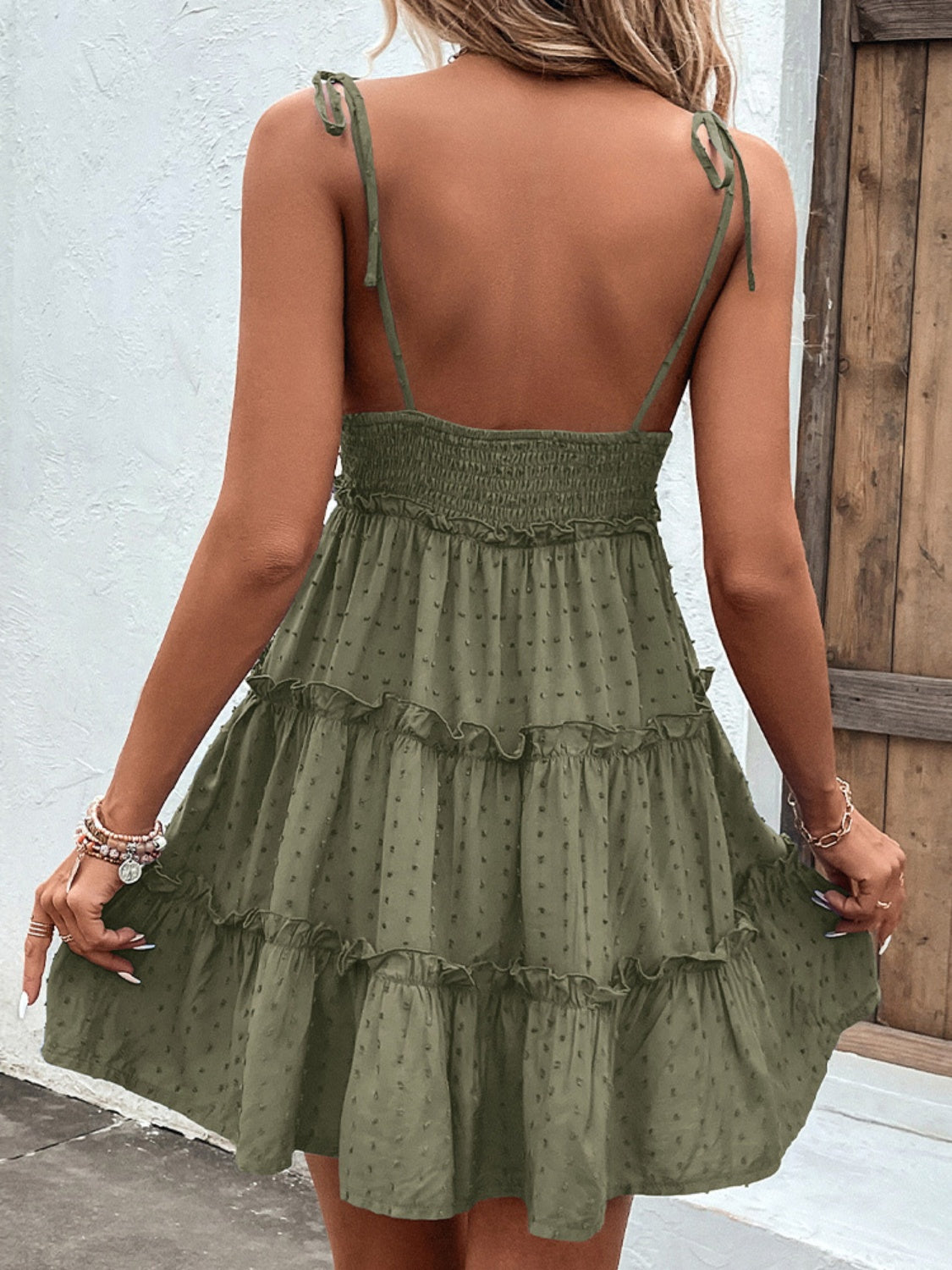 Eve Frill Spaghetti Strap Tiered Dress