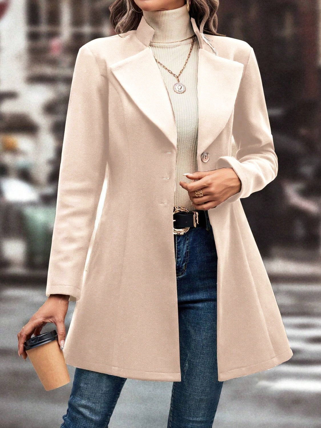 Deanne Collared Neck Long Sleeve Longline Coat