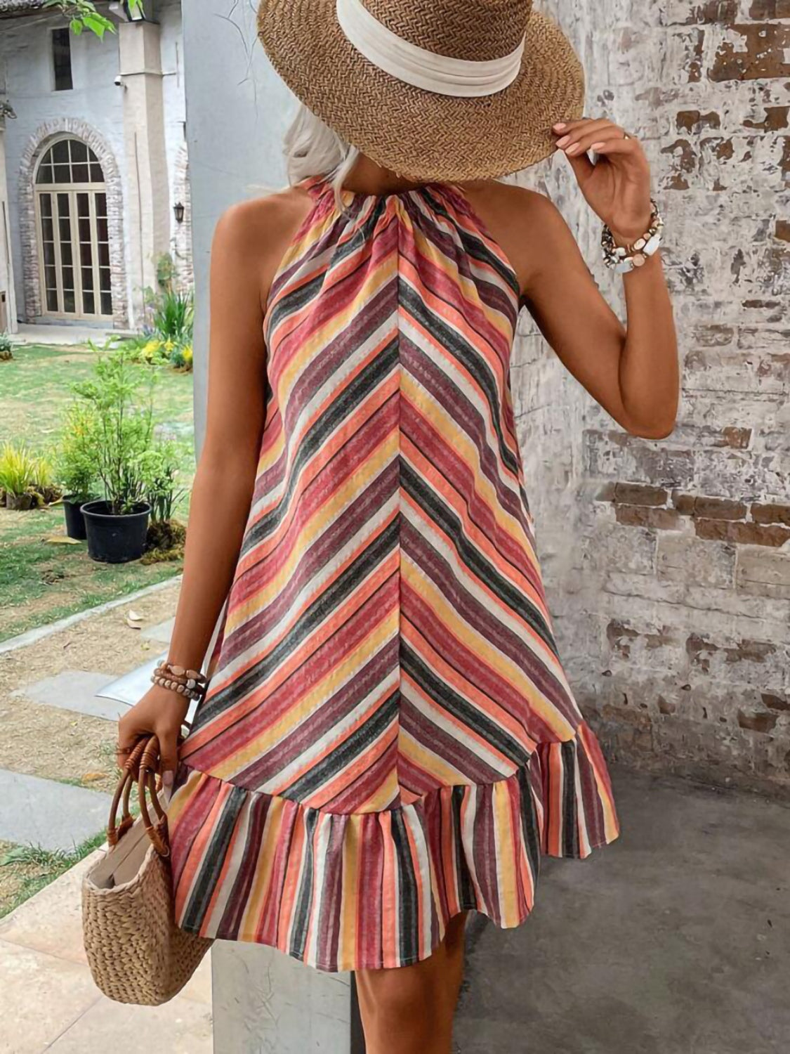 Ulla Striped Grecian Neck Dress