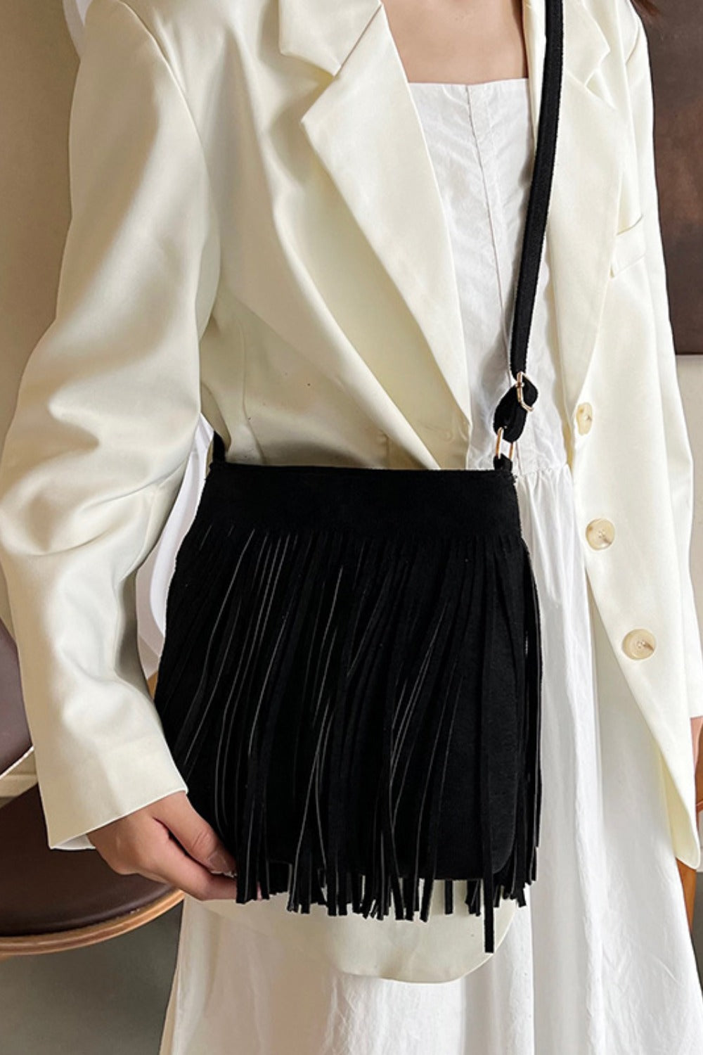 Lorraine Suede Fringe Shoulder Bag