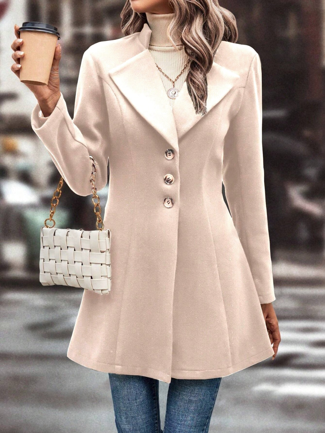 Deanne Collared Neck Long Sleeve Longline Coat