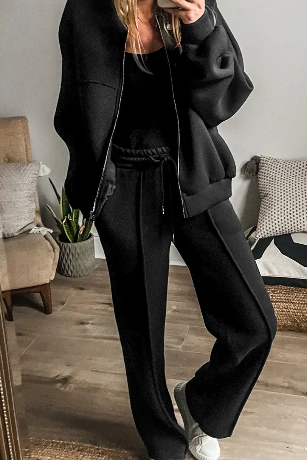 Luxe-Layer Zip Up Long Sleeve Top and Pants Set