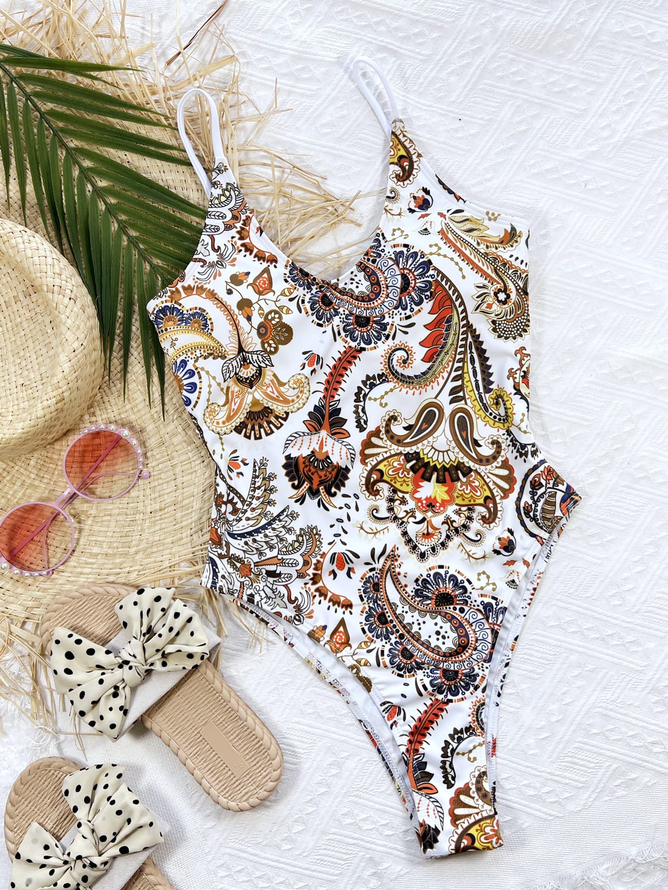"Pretty n Paisley" Tie Back Scoop Neck One-Piece Swimsuit