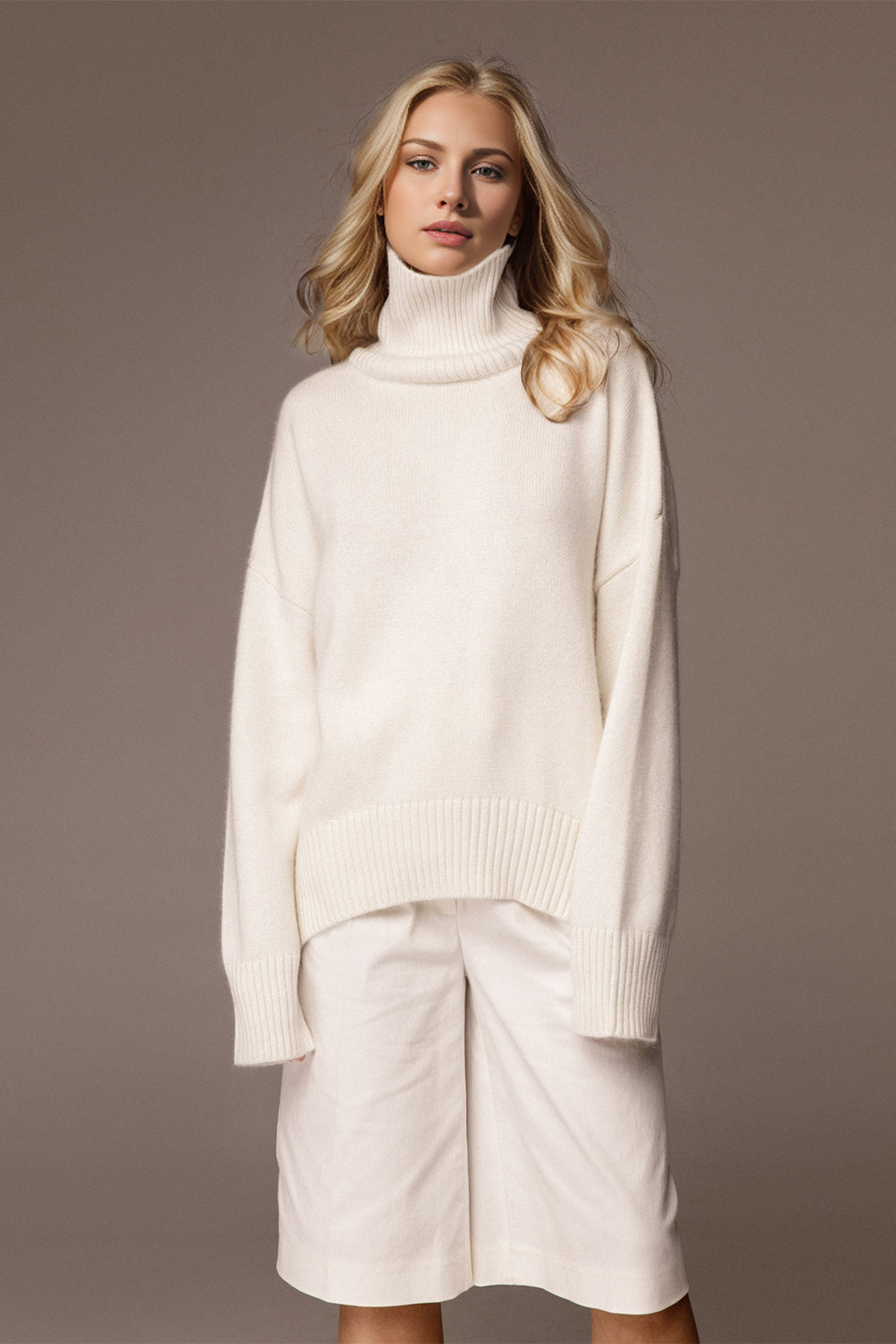 Cozy Bliss Turtleneck Dropped Shoulder Long Sleeve Sweater