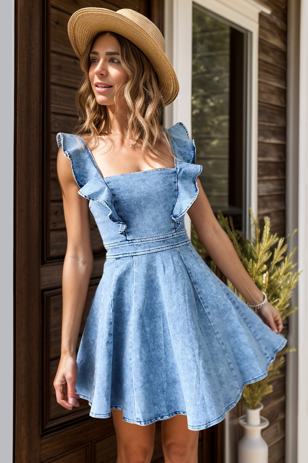 "Heartbreaker" Ruffled Square Neck Mini Dress