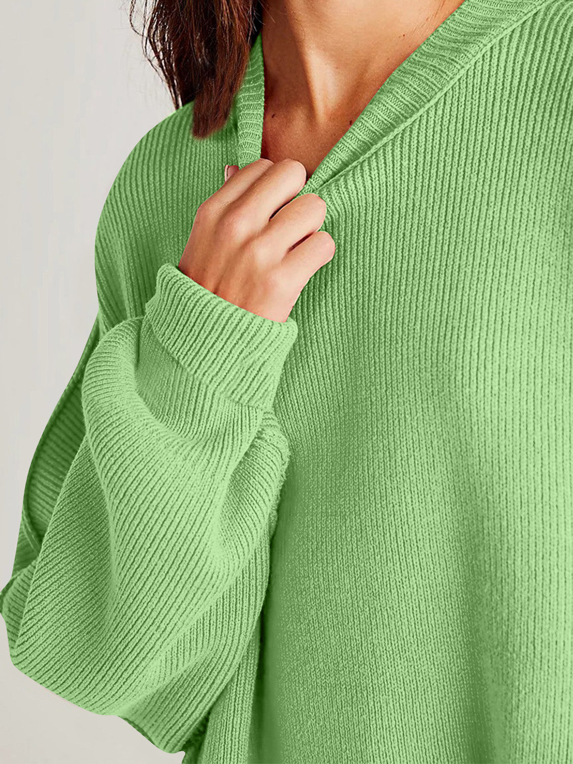 Emerson Double Take Side Slit Round Neck Long Sleeve Sweater