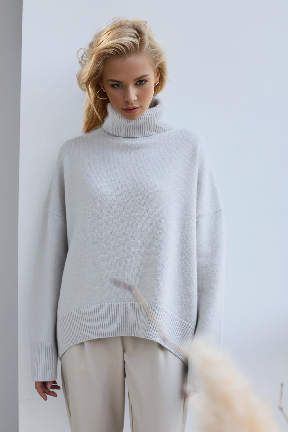 Cozy Bliss Turtleneck Dropped Shoulder Long Sleeve Sweater