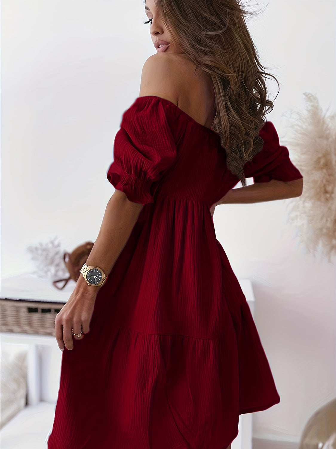 "Candance" Ruffled Off-Shoulder Short Sleeve Dress