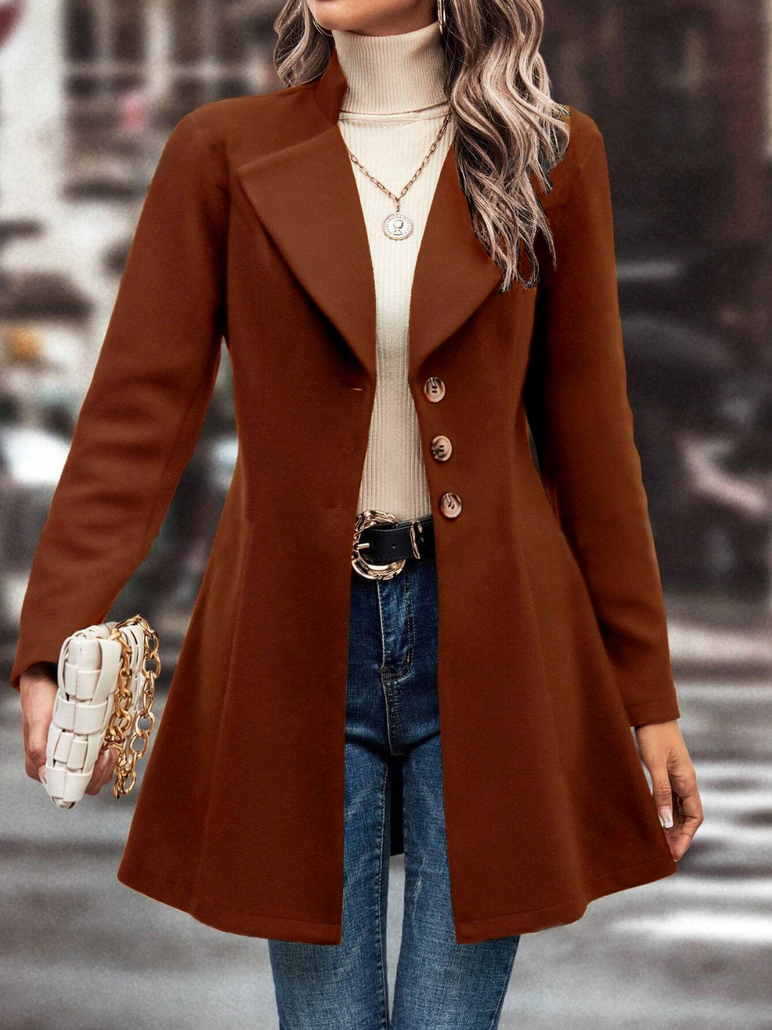 Deanne Collared Neck Long Sleeve Longline Coat