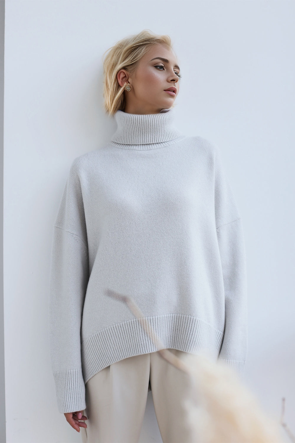 Cozy Bliss Turtleneck Dropped Shoulder Long Sleeve Sweater