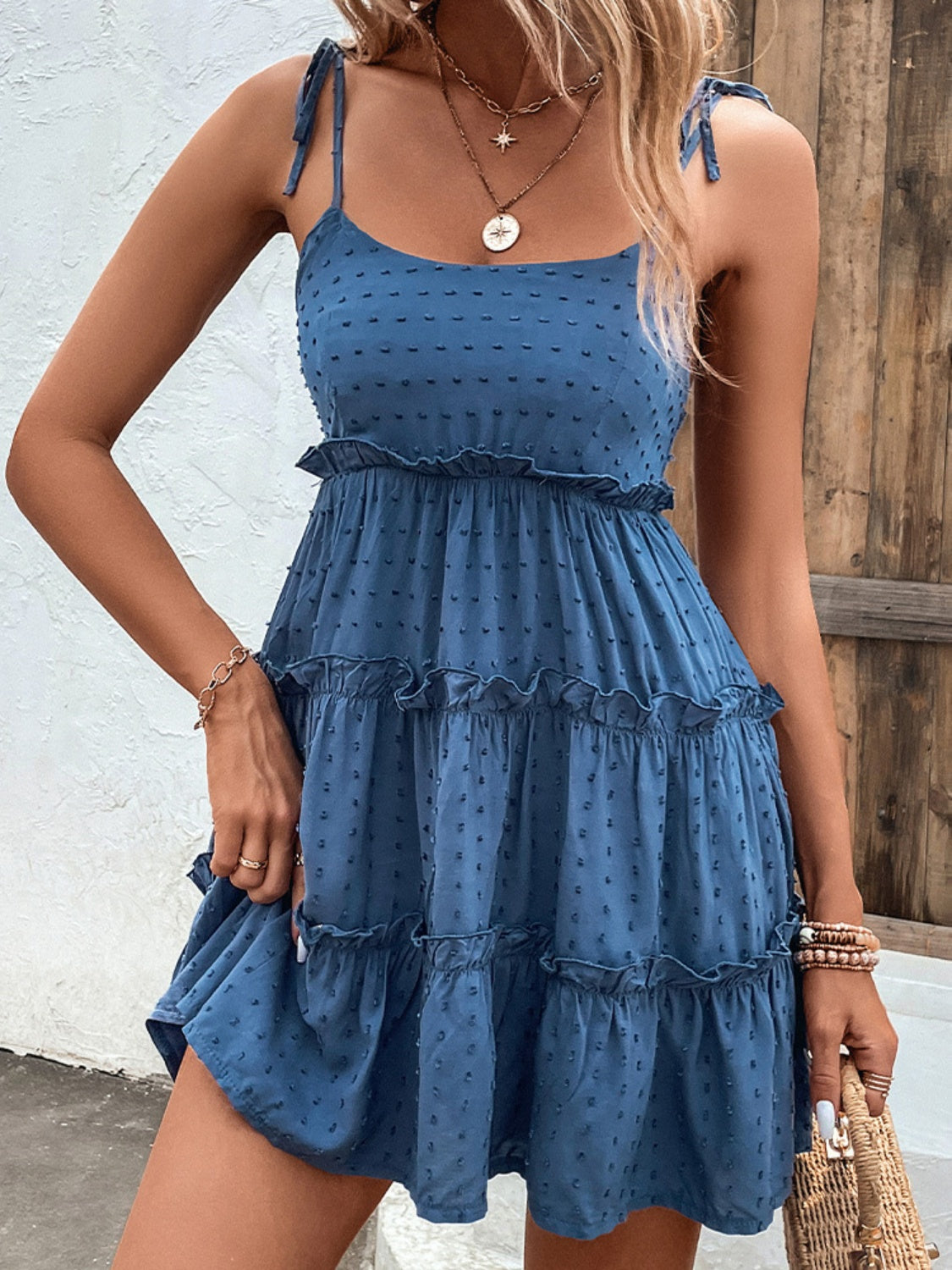Eve Frill Spaghetti Strap Tiered Dress