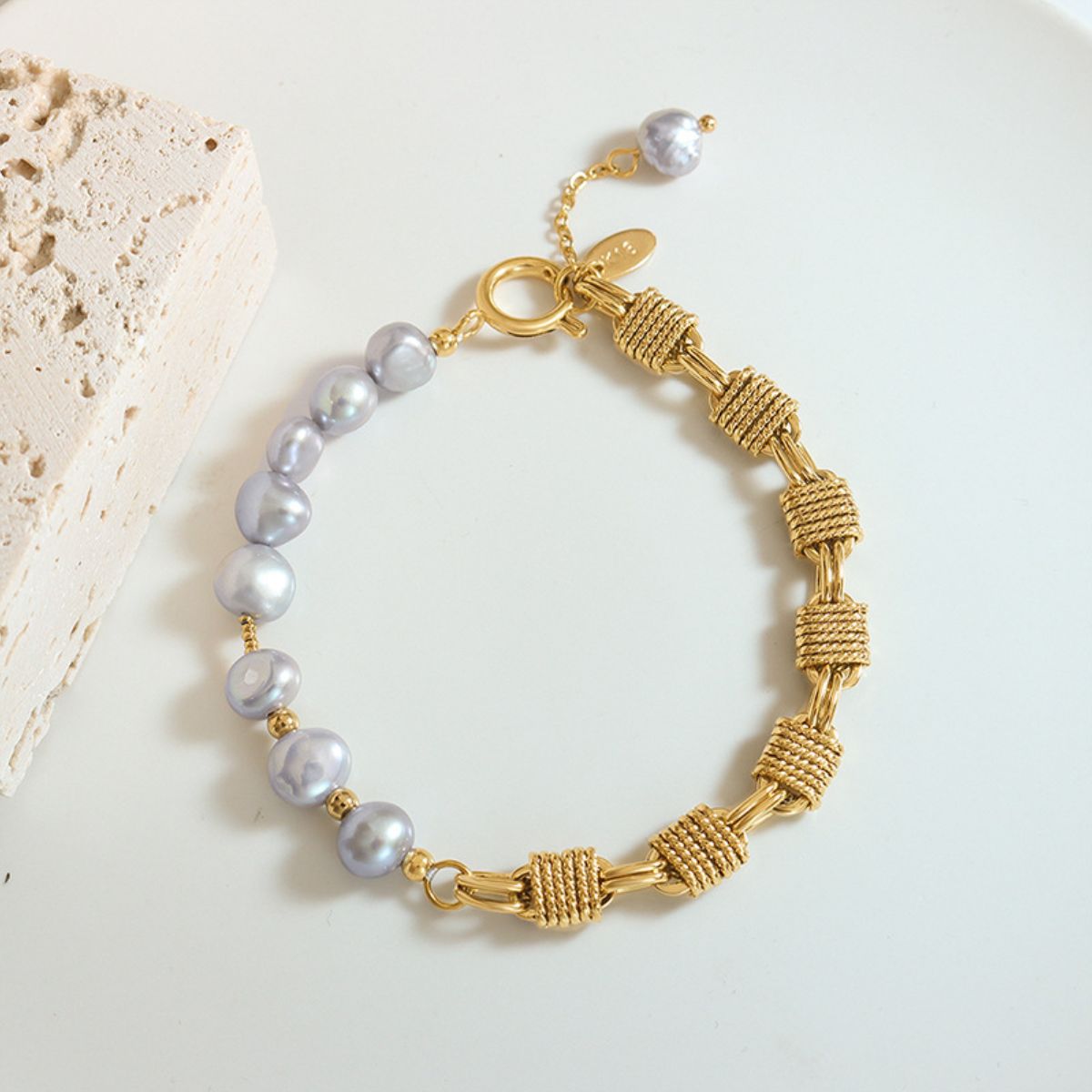 Cammie Half Pearl Half Chain Stainless Steel Bracelet