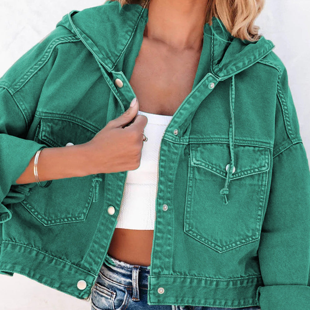 Bree Hooded Dropped Shoulder Denim Jacket