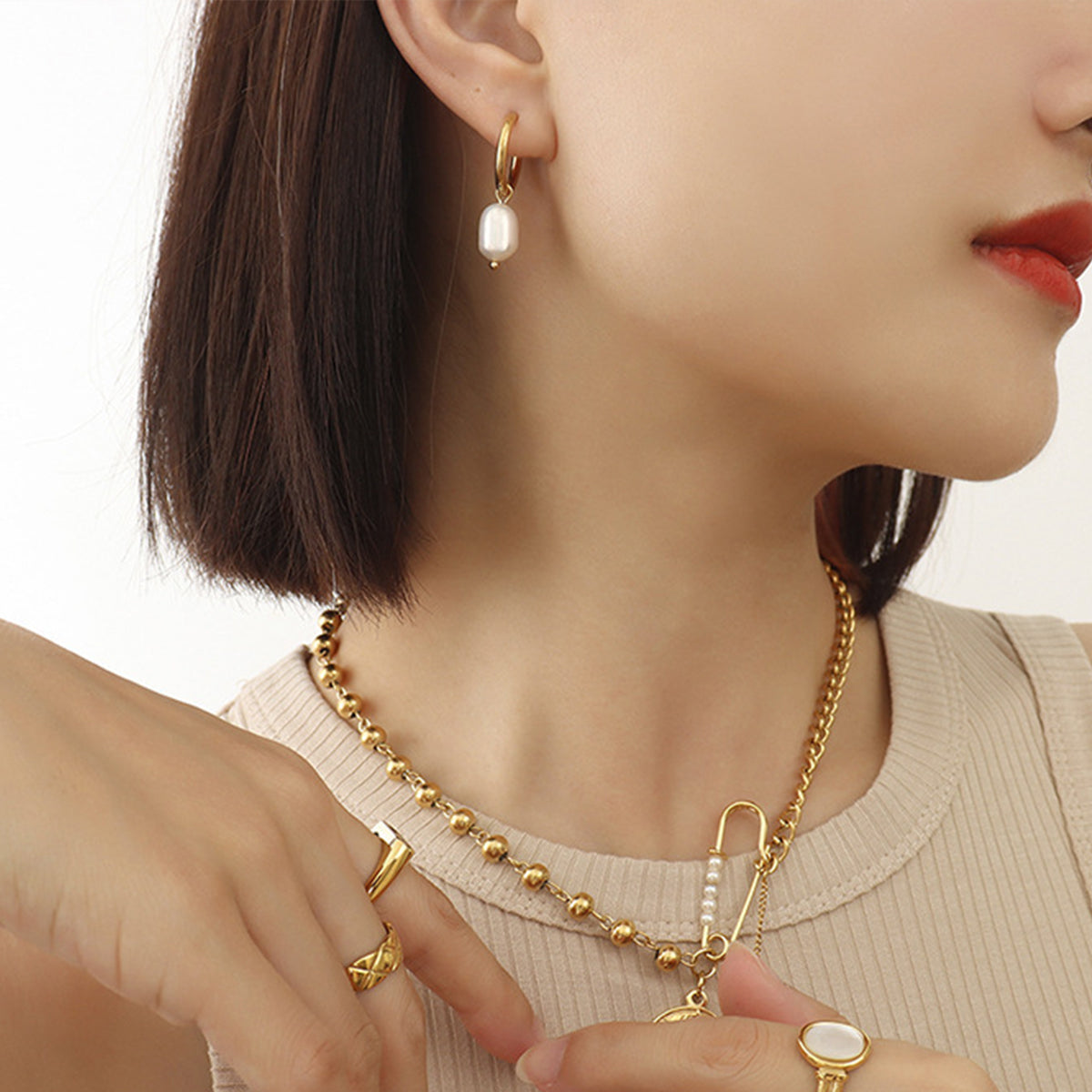 Tabitha Gold-Plated Titanium Steel Pearl Earrings