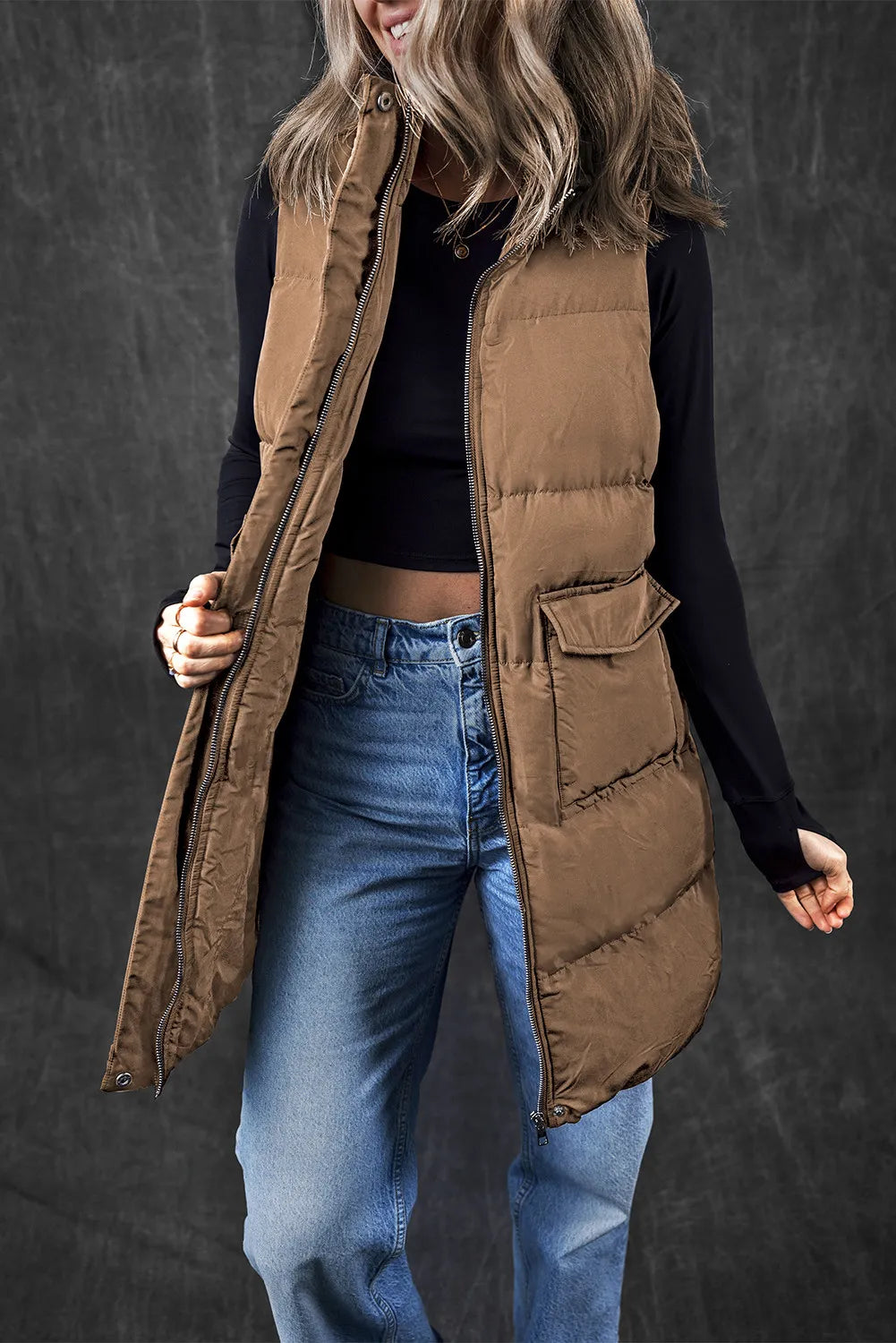 Arctic Edge Pocketed Zip Up Vest Coat