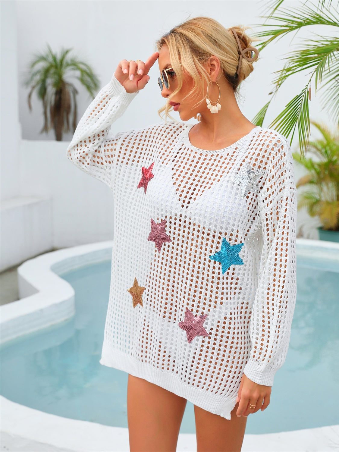 "Lucky Stars" Sequined Long Sleeve Cover Up