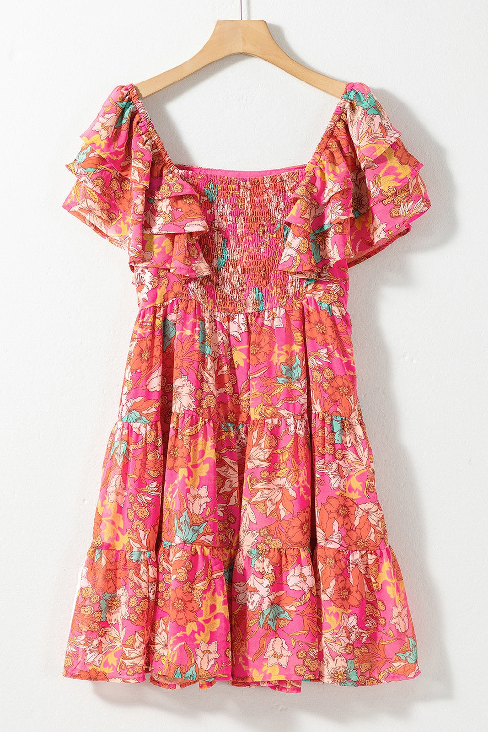 "Flora" Ruffled Printed Square Neck Dress