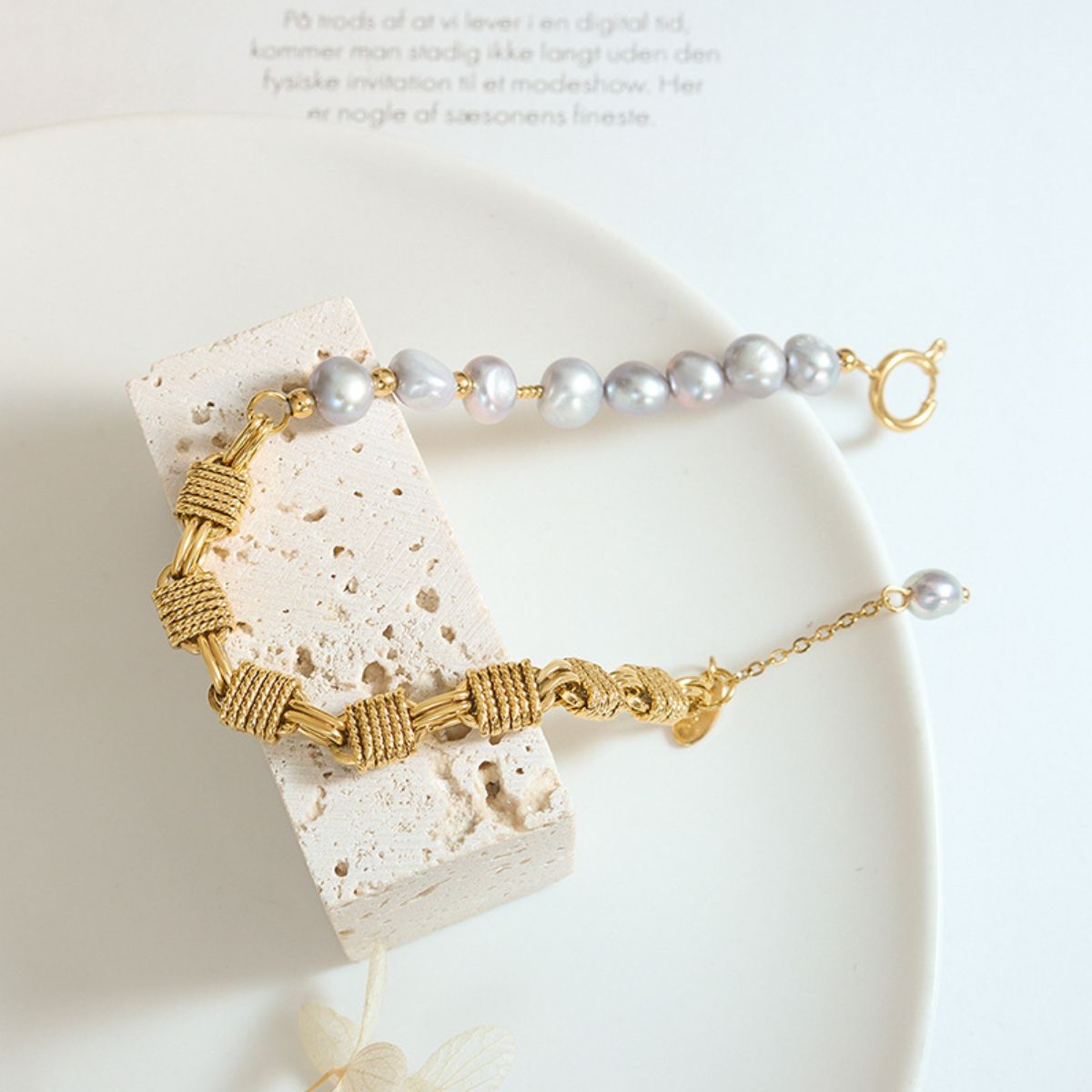 Cammie Half Pearl Half Chain Stainless Steel Bracelet