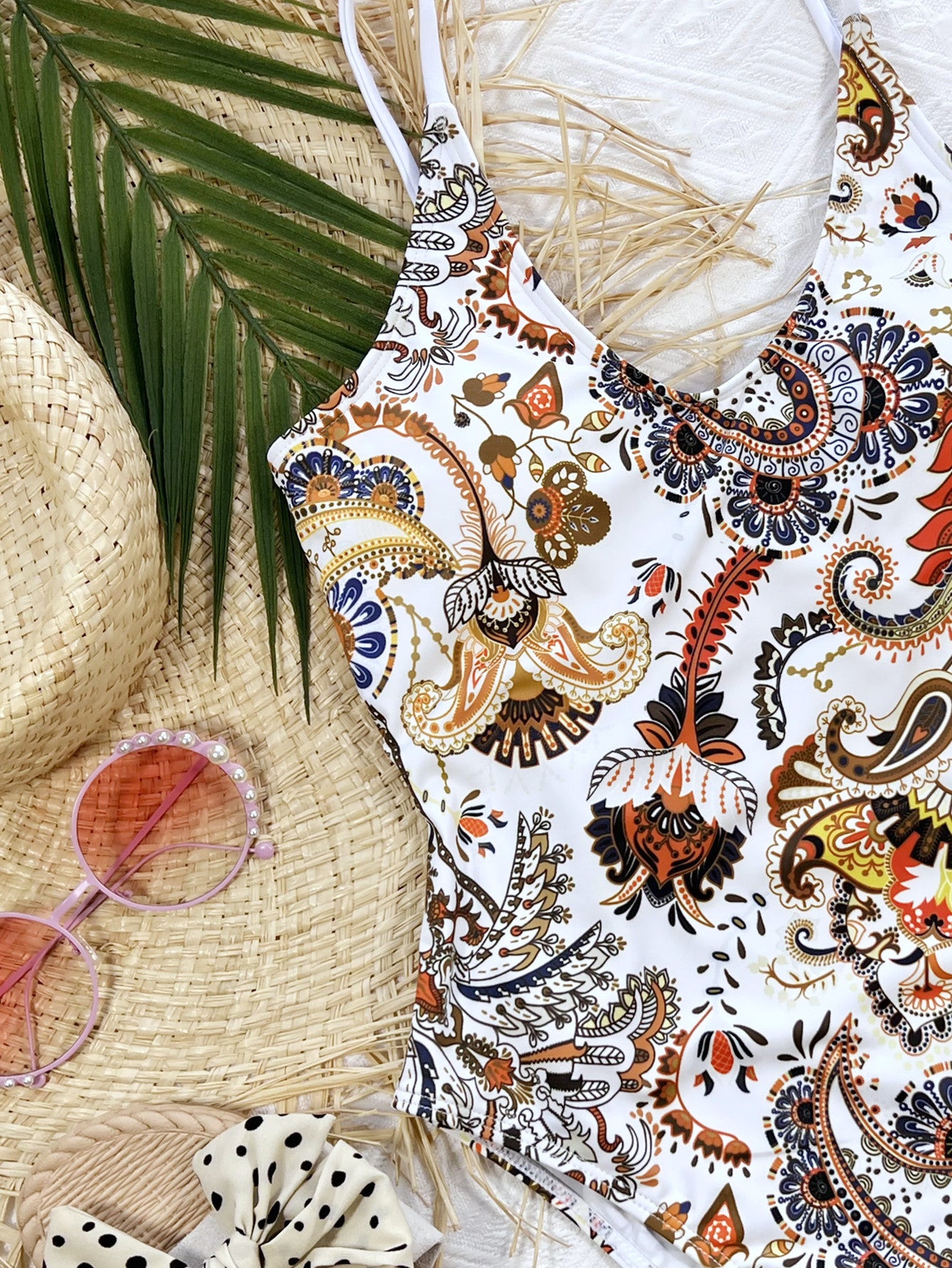 "Pretty n Paisley" Tie Back Scoop Neck One-Piece Swimsuit