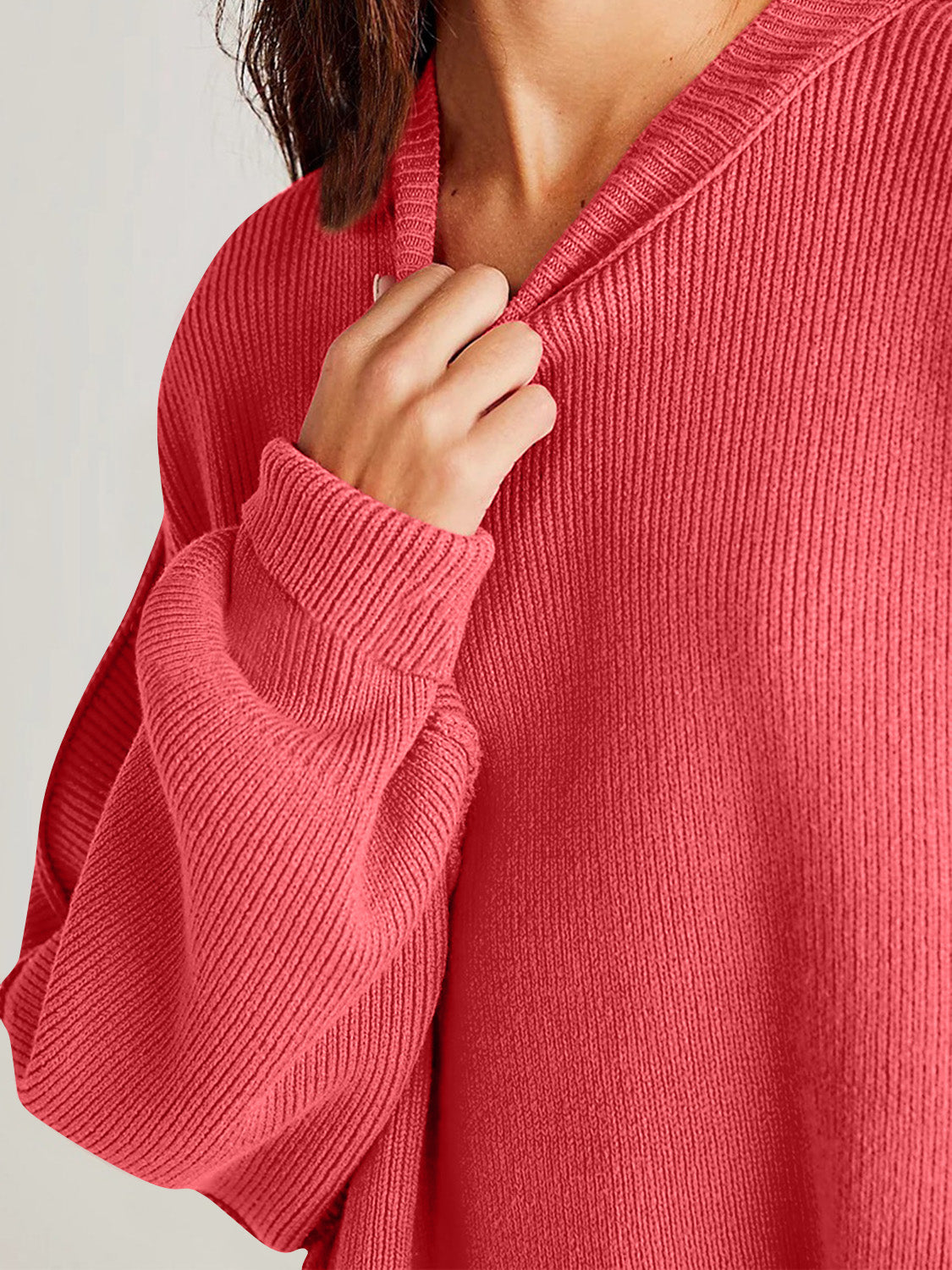 Emerson Double Take Side Slit Round Neck Long Sleeve Sweater