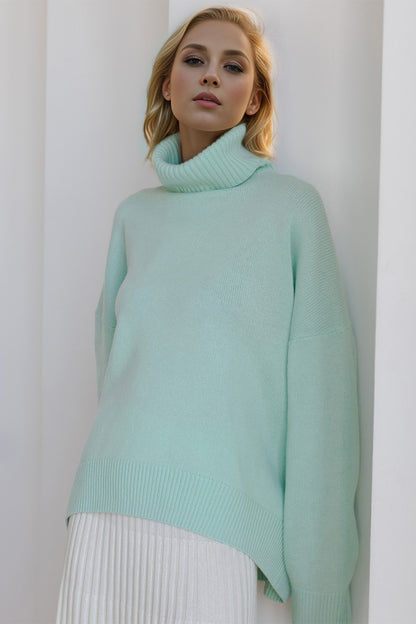 Cozy Bliss Turtleneck Dropped Shoulder Long Sleeve Sweater
