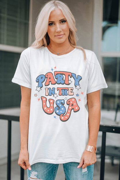 "Party in the USA" Graphic Round Neck Short Sleeve T-Shirt