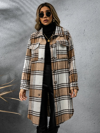 Lana Plaid Collared Neck Long Sleeve Coat