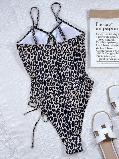 "Roar" Leopard Cutout Tied One-Piece Swimsuit