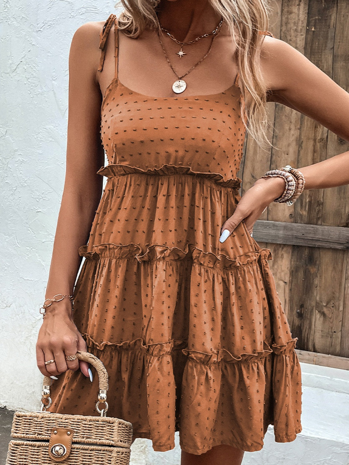 Eve Frill Spaghetti Strap Tiered Dress