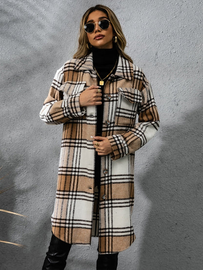 Lana Plaid Collared Neck Long Sleeve Coat