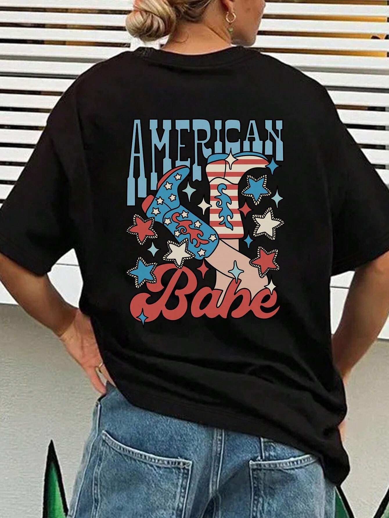 "American Babe" Graphic Round Neck Half Sleeve T-Shirt
